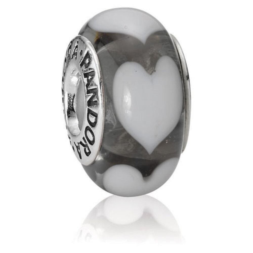 Pandora Gray Hearts Murano Glass Bead Charm
